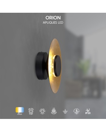 ORION * APLIQUE LED 8W 3000K NEGRO / PAN DE ORO